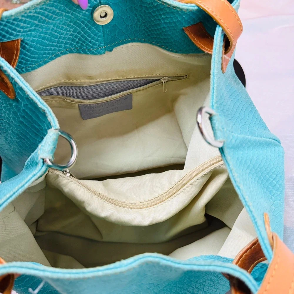 Borse in Pelle Italian Turquoise Snakeskin Embossed Leather Tote Shoulder Bag